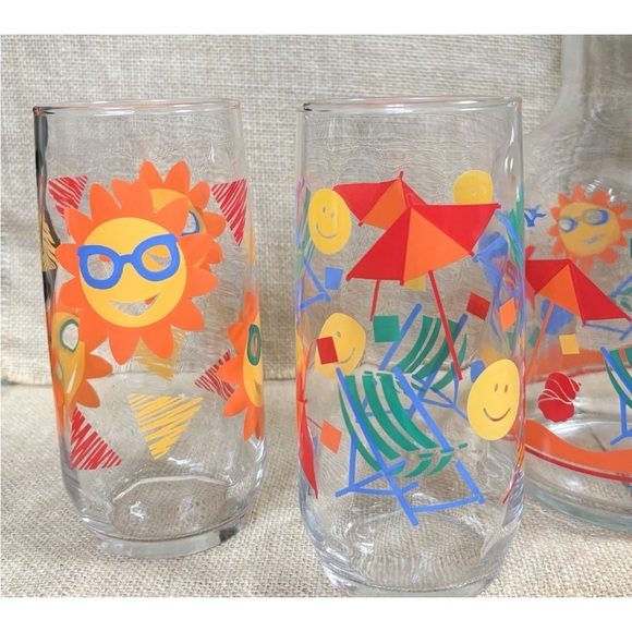 81glyPWeXaL._AC_UF894,  Vintage Libbey Tropical Beach Carafe & Optic Swirl Glass Tumbler Set Coastal Fun
